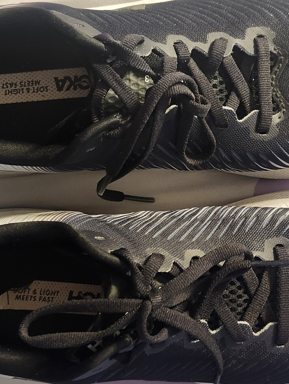 Hoka Black and White Knit Lace-Up Sneakers. Lots Of Life Left